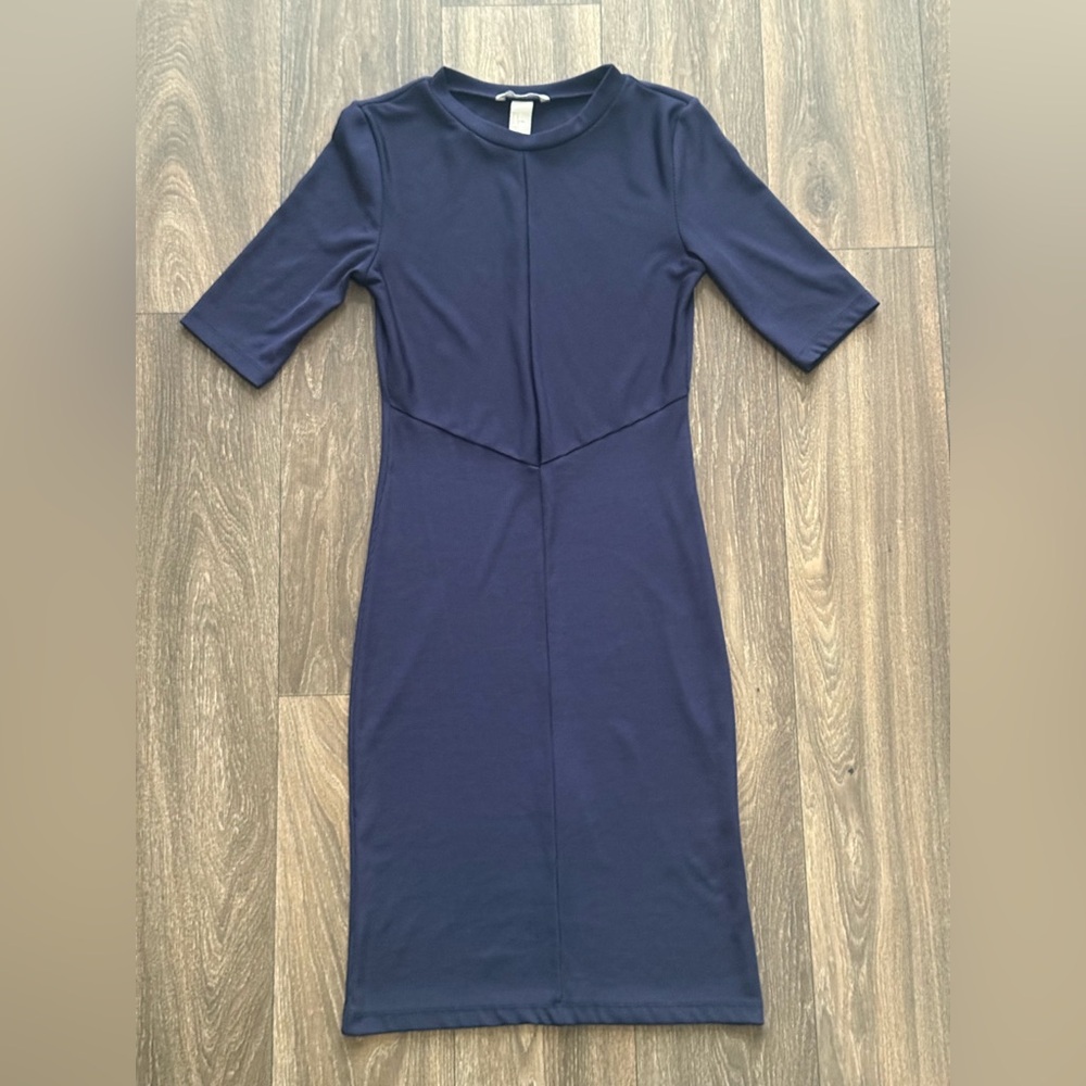 H&M Deep Blue Ribbed Knit Dress